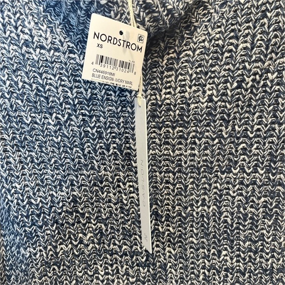Caslon Shaker Knit Mock Neck Sweater Blue Ensign Ivory White Marl XS NWT - Picture 4 of 7